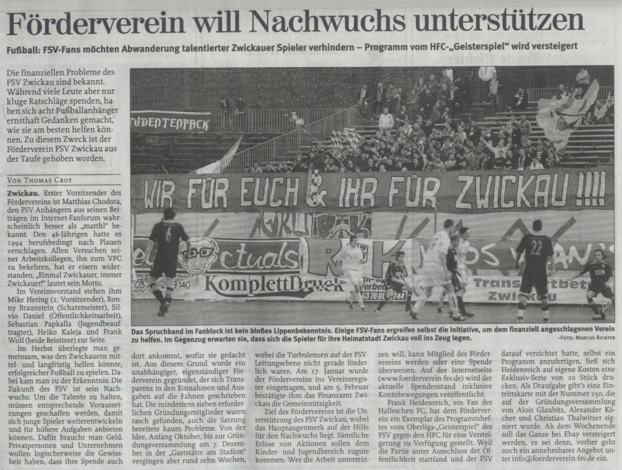 Freie Presse vom 28.2.2007 - Curva Kaos Foto im Artikel